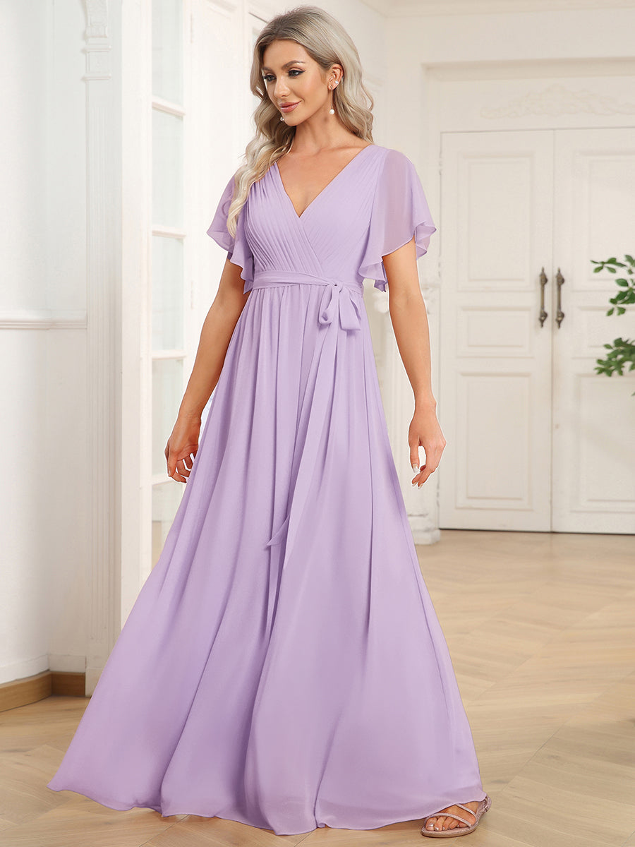 LEORA™ | Vestido de Dama de Honor de Gasa con Escote en V