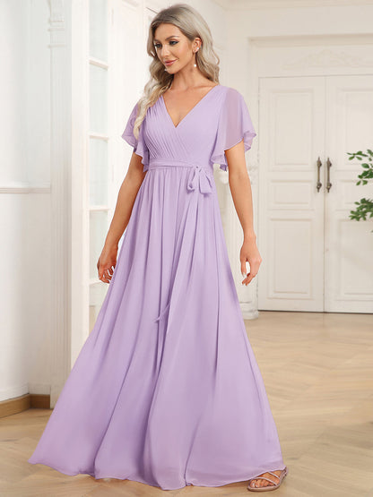 LEORA™ | Vestido de Dama de Honor de Gasa con Escote en V