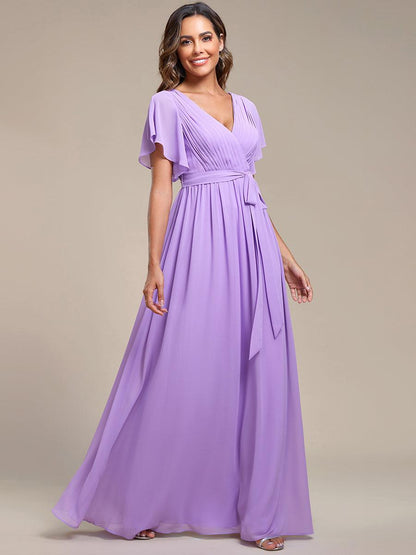 LEORA™ | Vestido de Dama de Honor de Gasa con Escote en V