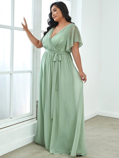 LEORA™ | Vestido de Dama de Honor de Gasa con Escote en V