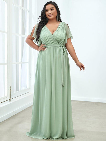 LEORA™ | Vestido de Dama de Honor de Gasa con Escote en V