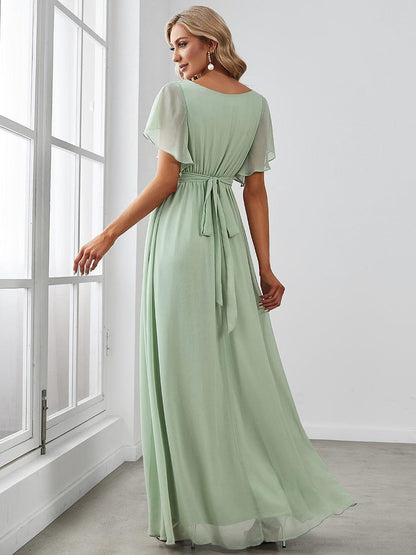 LEORA™ | Vestido de Dama de Honor de Gasa con Escote en V
