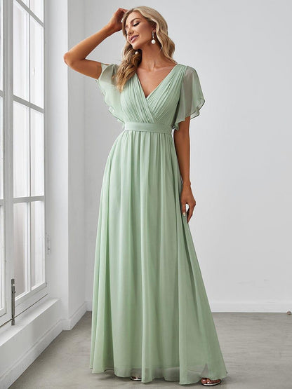 LEORA™ | Vestido de Dama de Honor de Gasa con Escote en V