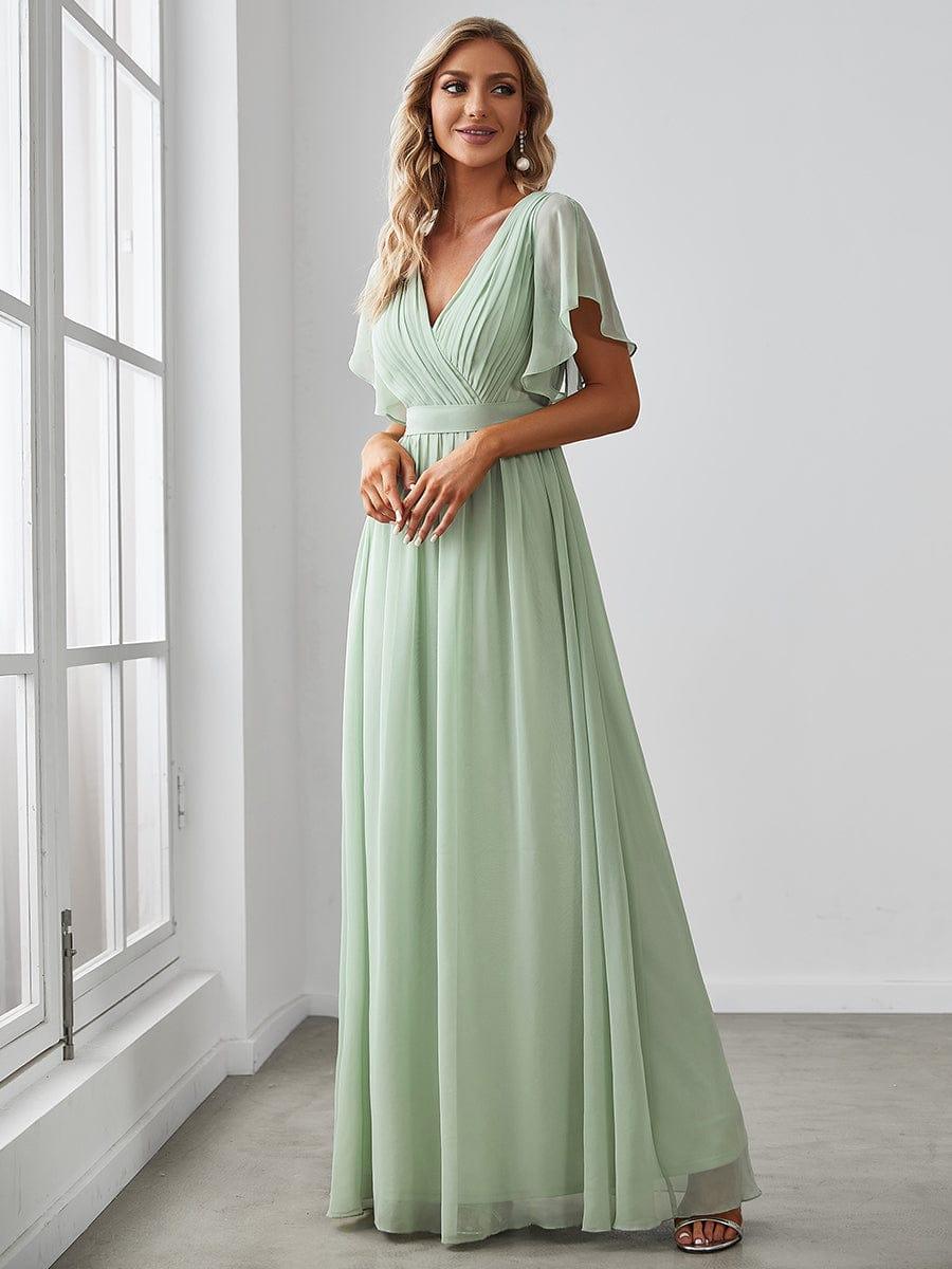 LEORA™ | Vestido de Dama de Honor de Gasa con Escote en V