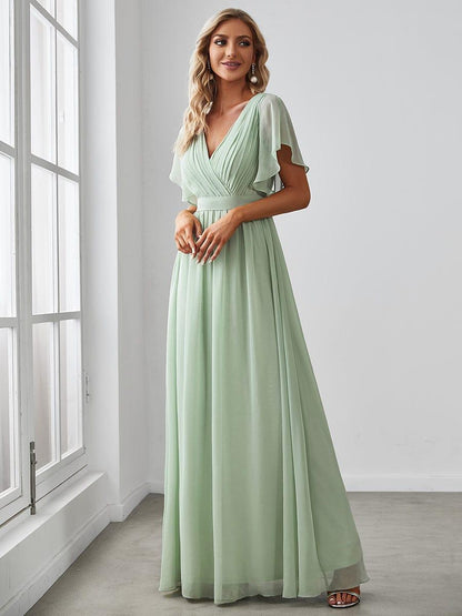 LEORA™ | Vestido de Dama de Honor de Gasa con Escote en V