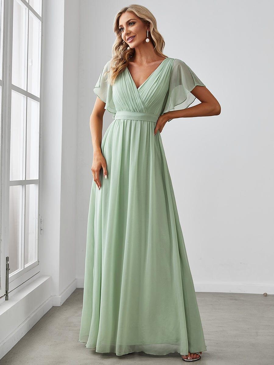 LEORA™ | Vestido de Dama de Honor de Gasa con Escote en V