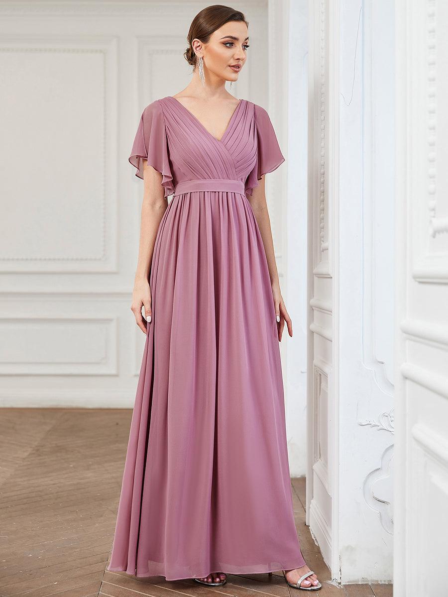LEORA™ | Vestido de Dama de Honor de Gasa con Escote en V