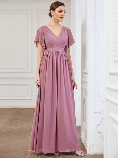LEORA™ | Vestido de Dama de Honor de Gasa con Escote en V