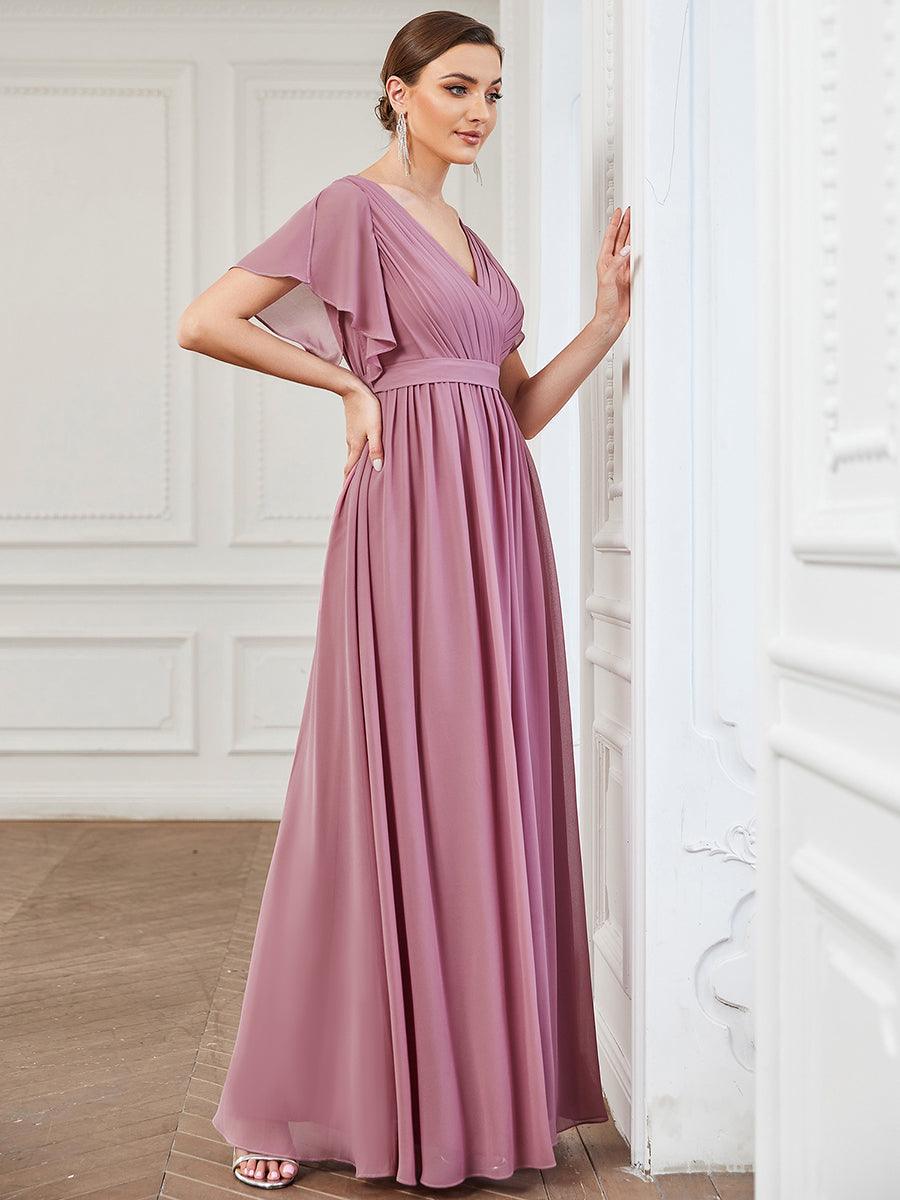 LEORA™ | Vestido de Dama de Honor de Gasa con Escote en V