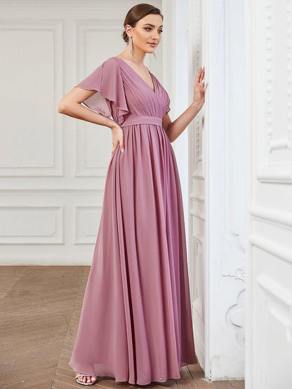 LEORA™ | Vestido de Dama de Honor de Gasa con Escote en V