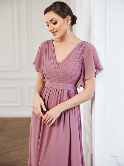LEORA™ | Vestido de Dama de Honor de Gasa con Escote en V