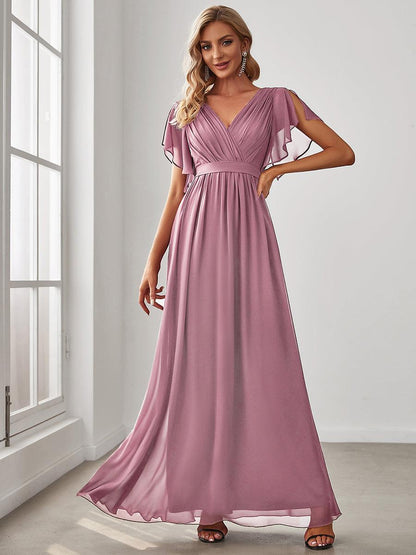 LEORA™ | Vestido de Dama de Honor de Gasa con Escote en V