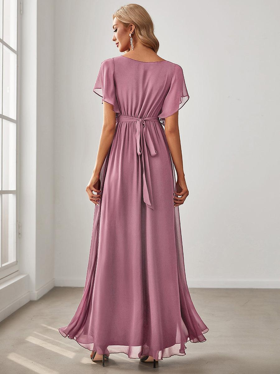 LEORA™ | Vestido de Dama de Honor de Gasa con Escote en V