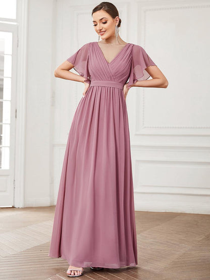 LEORA™ | Vestido de Dama de Honor de Gasa con Escote en V