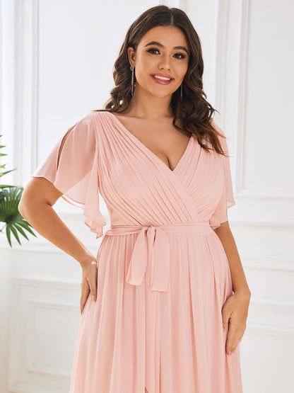 LEORA™ | Vestido de Dama de Honor de Gasa con Escote en V
