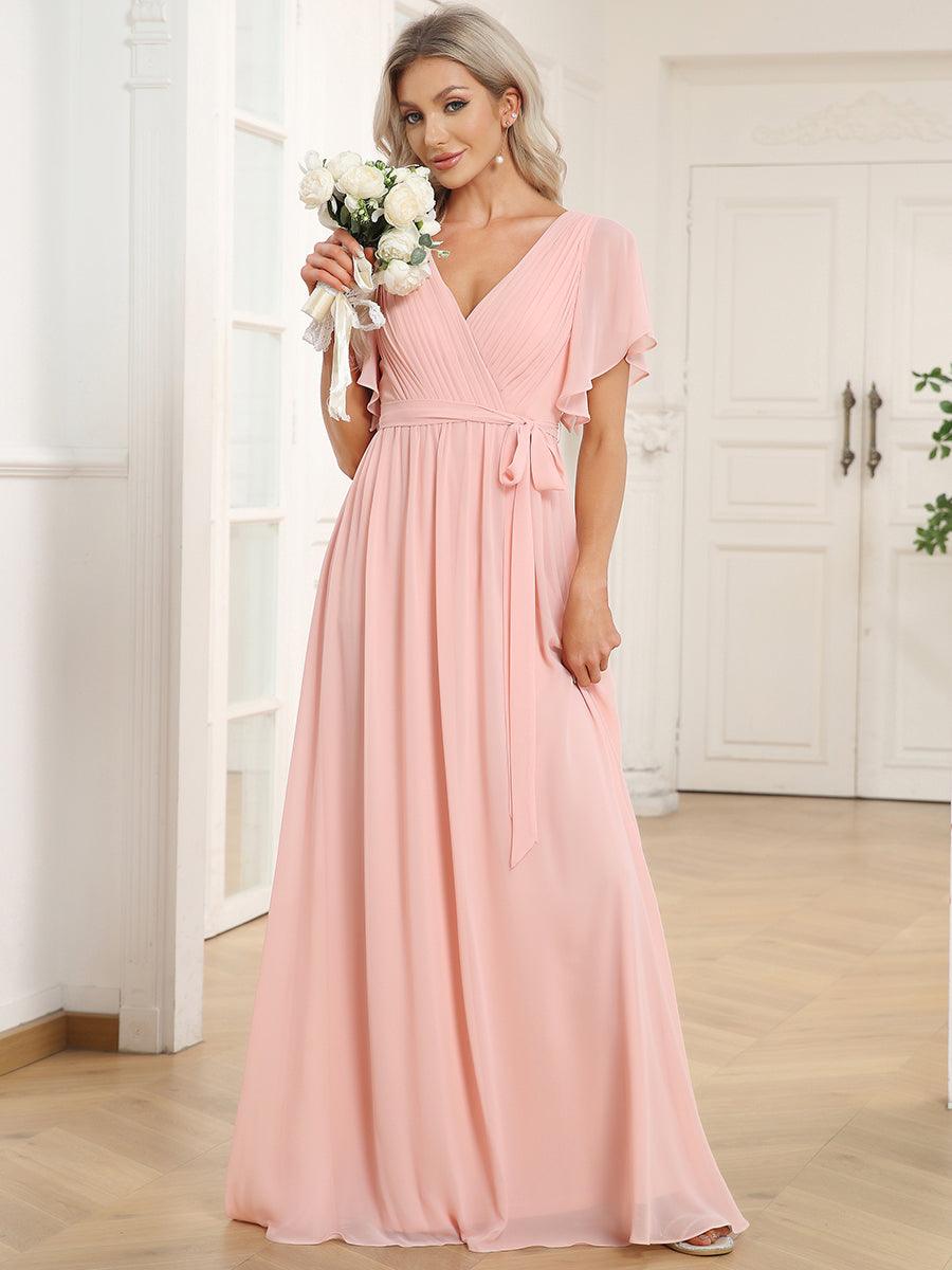 LEORA™ | Vestido de Dama de Honor de Gasa con Escote en V