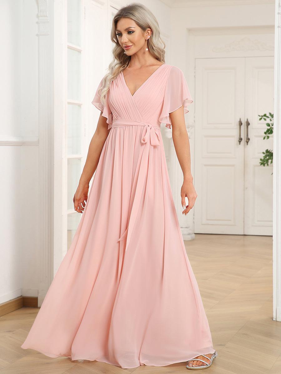 LEORA™ | Vestido de Dama de Honor de Gasa con Escote en V
