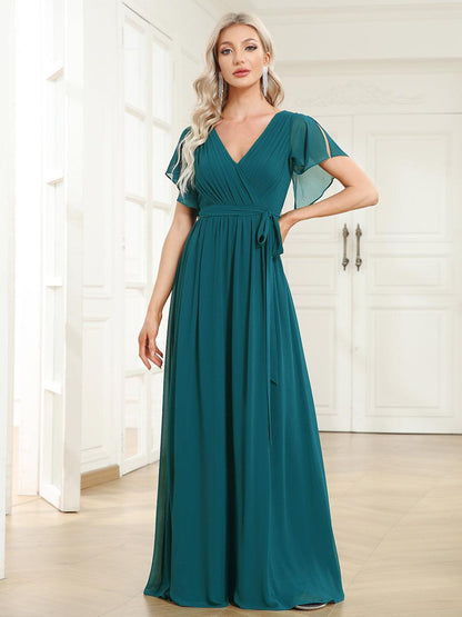 LEORA™ | Vestido de Dama de Honor de Gasa con Escote en V
