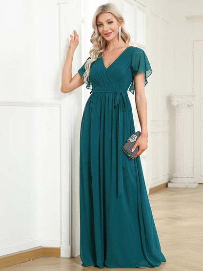 LEORA™ | Vestido de Dama de Honor de Gasa con Escote en V