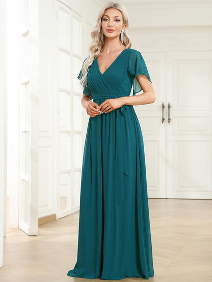 LEORA™ | Vestido de Dama de Honor de Gasa con Escote en V