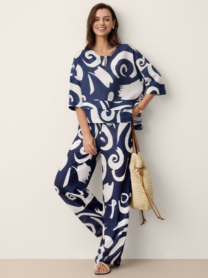 ORLA | Pantalón recto de lino estampado