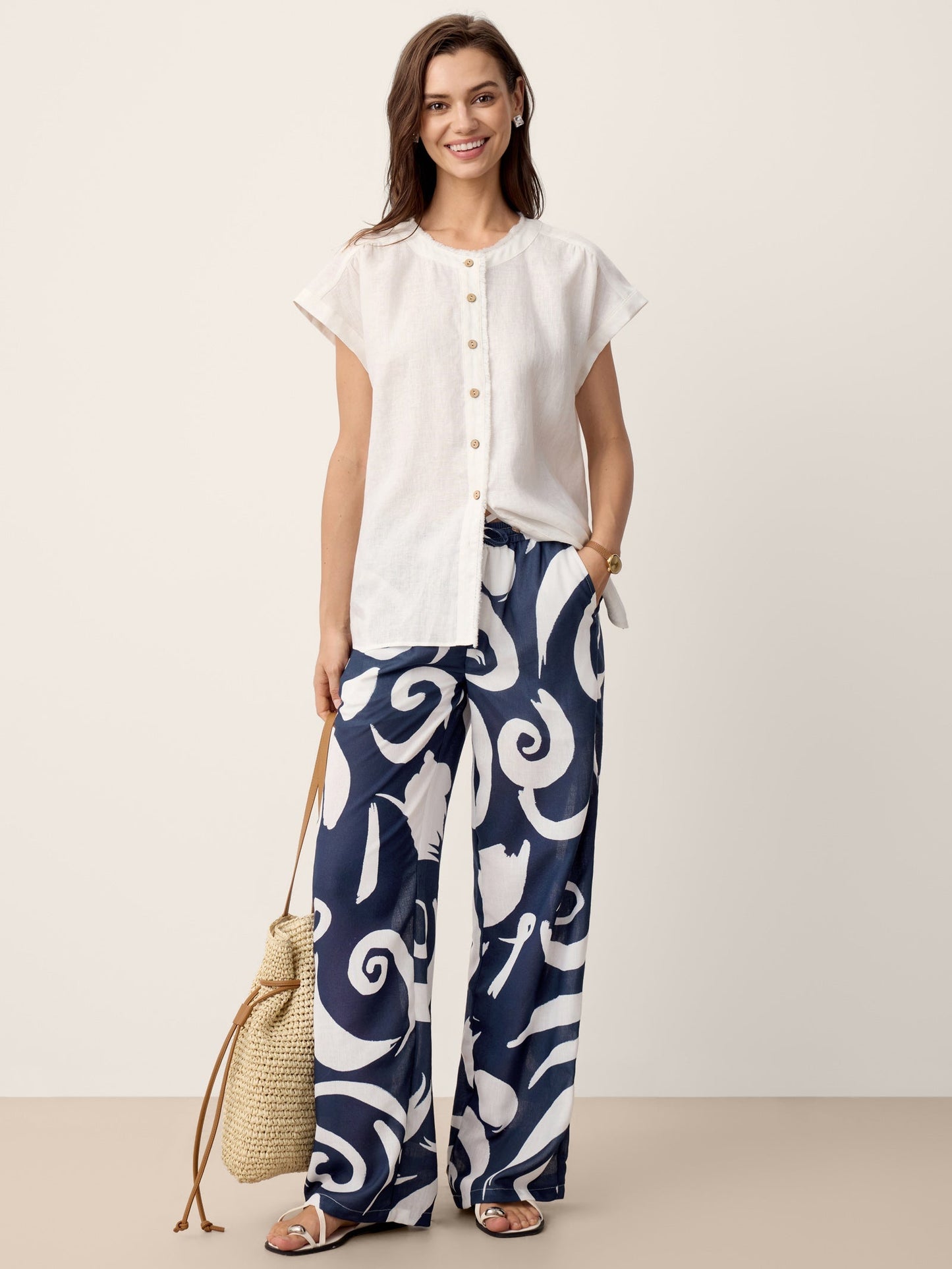 ORLA | Pantalón recto de lino estampado