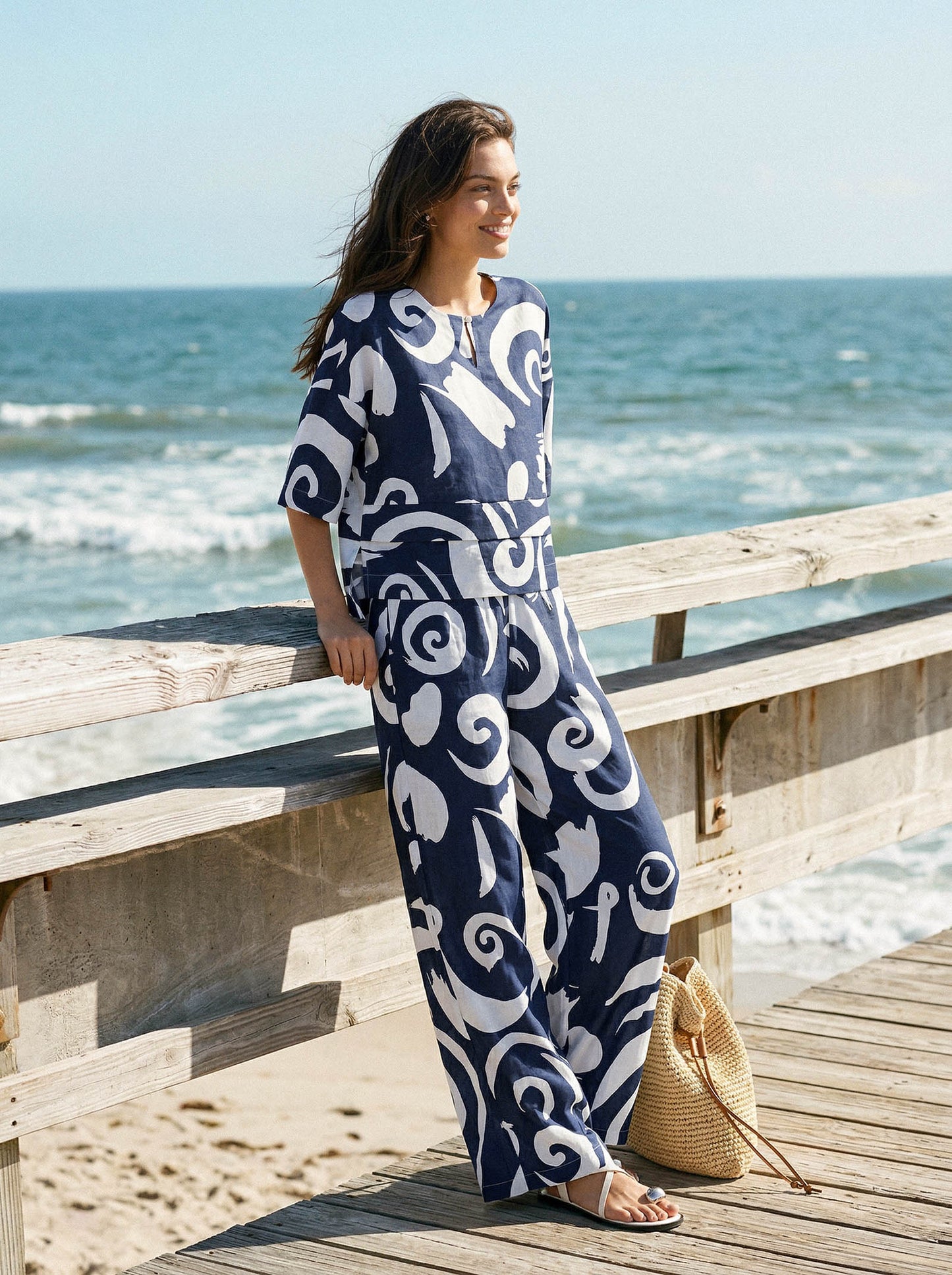 ORLA | Pantalón recto de lino estampado