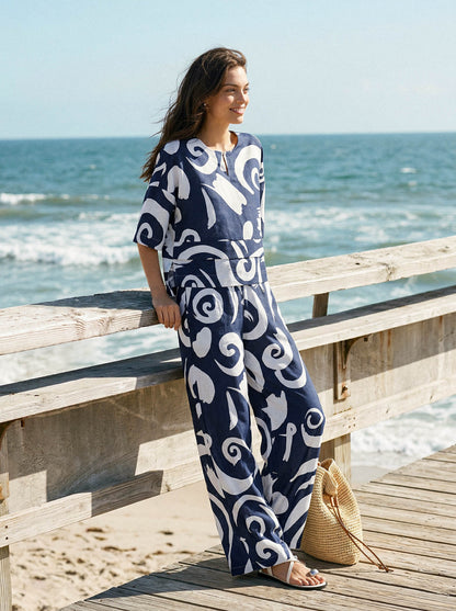 ORLA | Pantalón recto de lino estampado