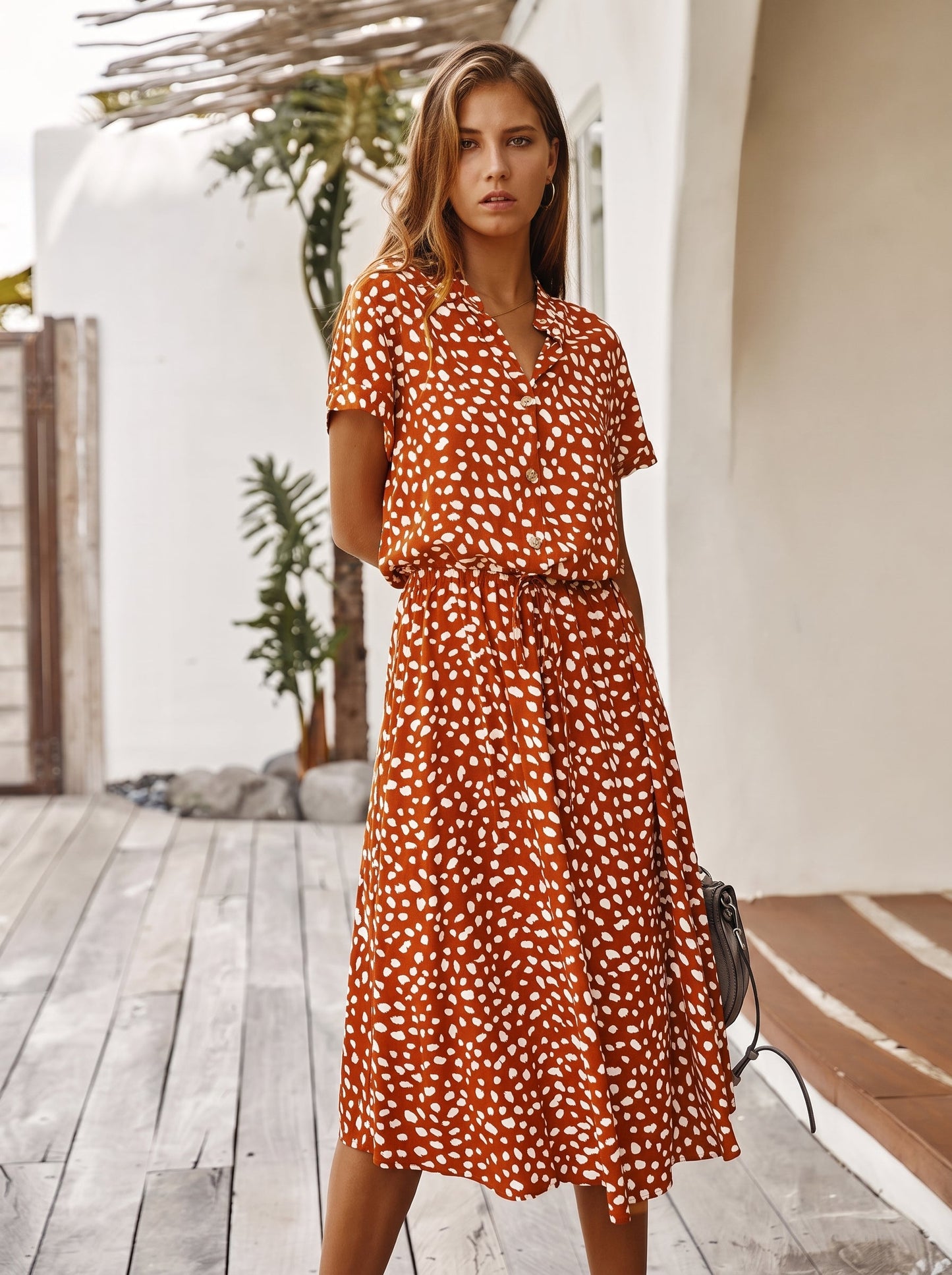 AMBAR | Vestido Vintage para mujer, vestido largo bohemio de manga con cuello vuelto