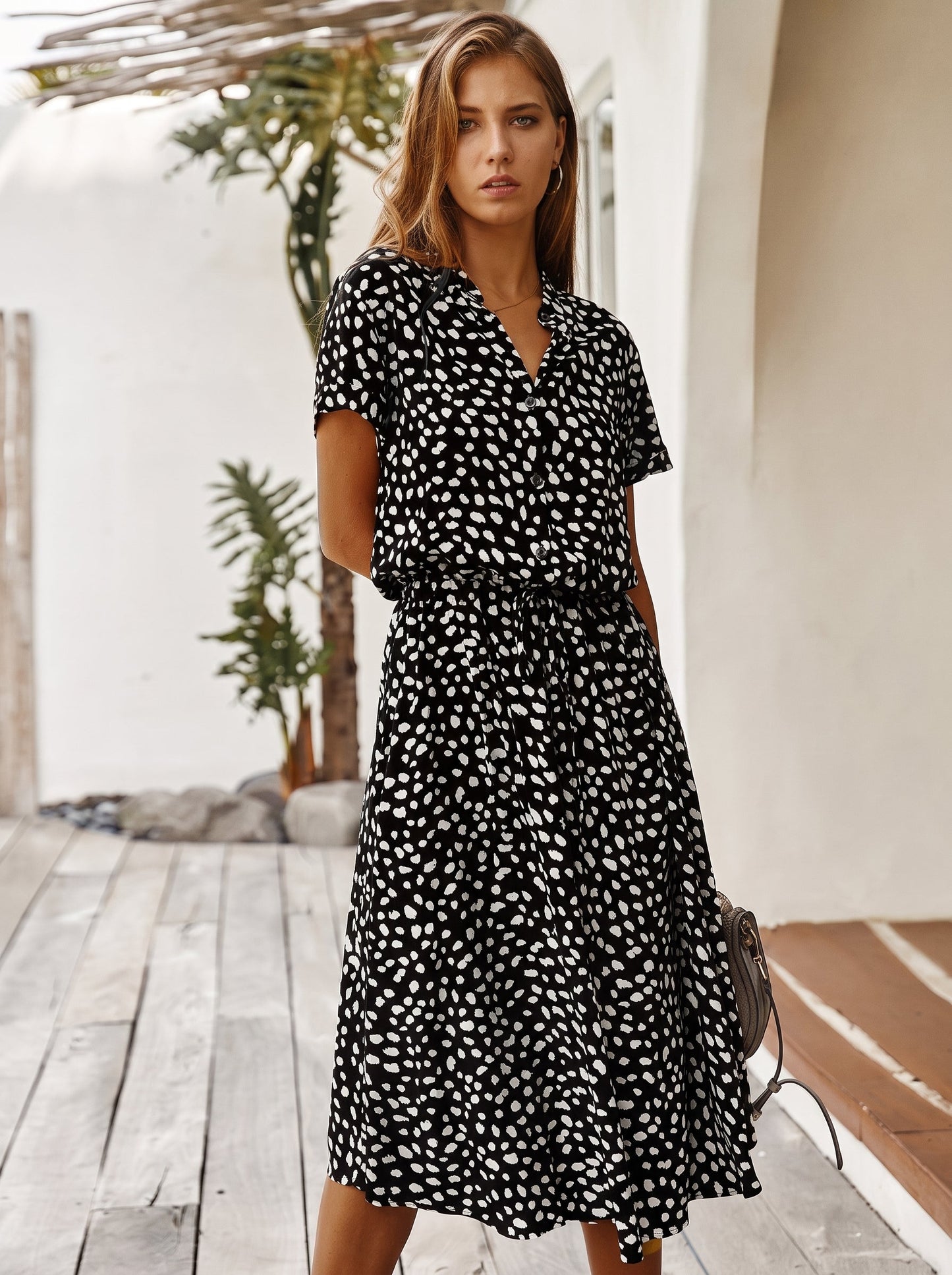 AMBAR | Vestido Vintage para mujer, vestido largo bohemio de manga con cuello vuelto
