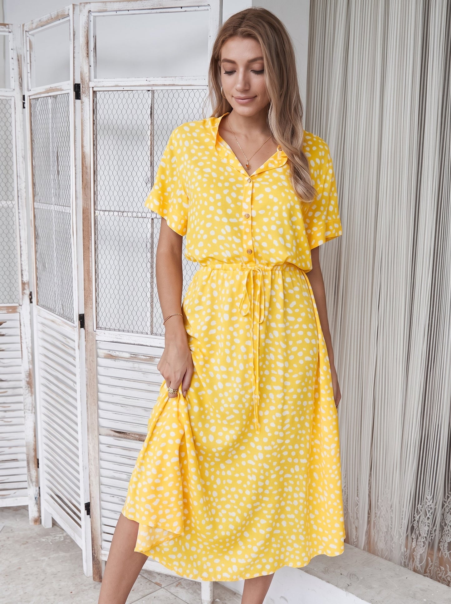 AMBAR | Vestido Vintage para mujer, vestido largo bohemio de manga con cuello vuelto