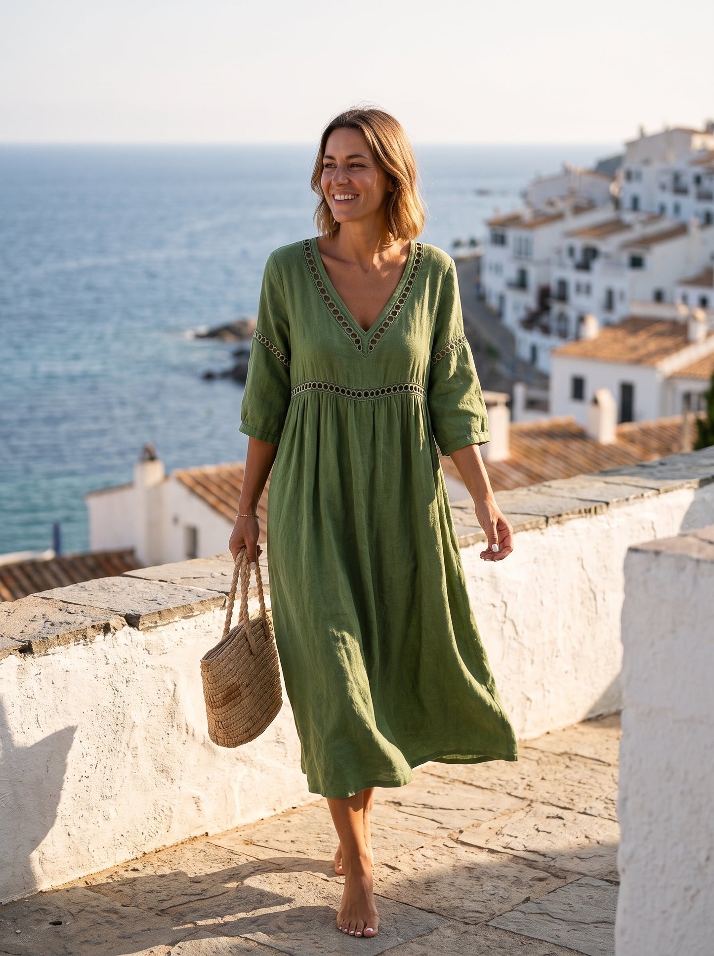 SOFÍA | Vestido de Verano con Cuello en V, Manga Corta
