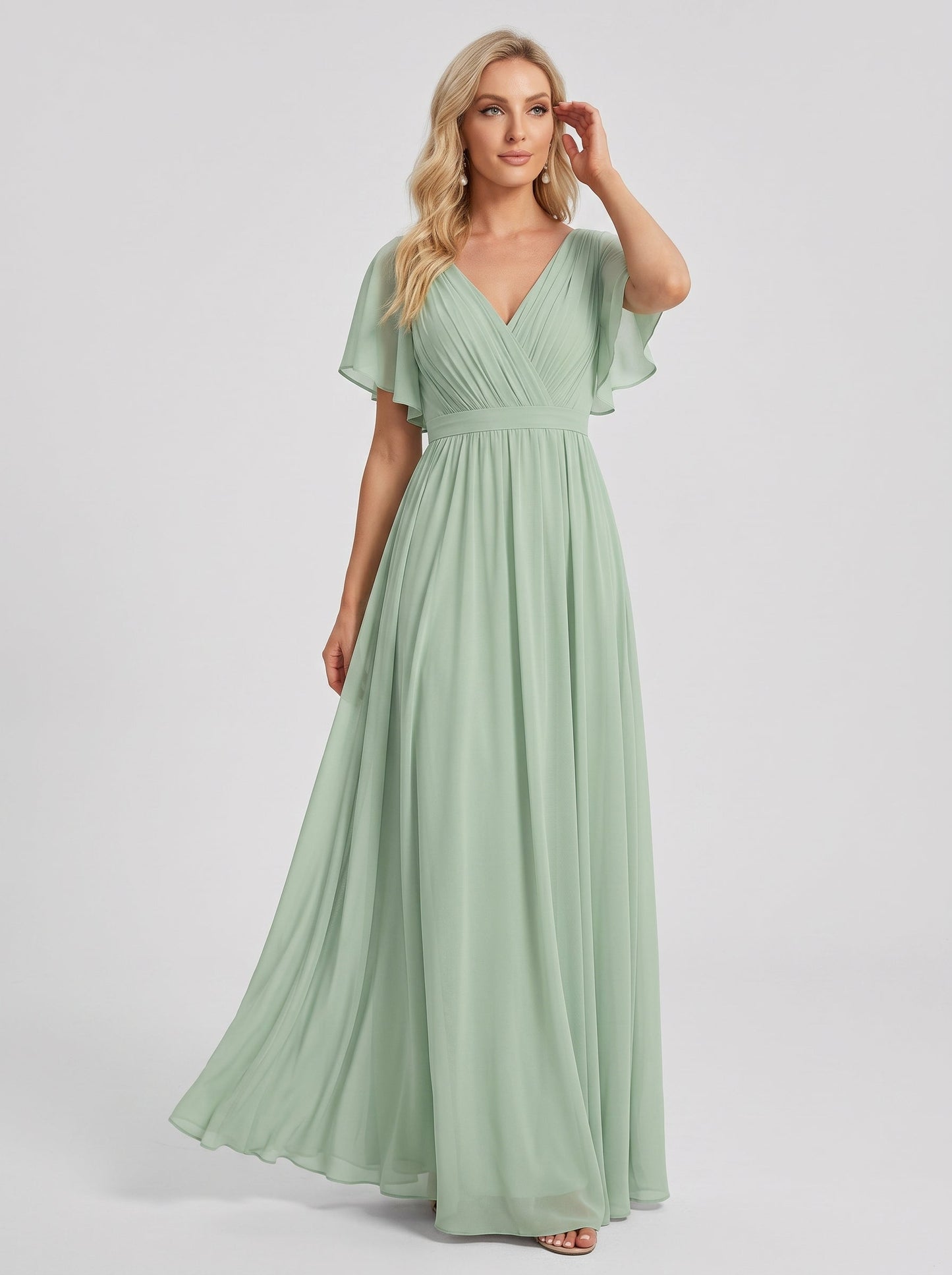 LEORA™ | Vestido de Dama de Honor de Gasa con Escote en V