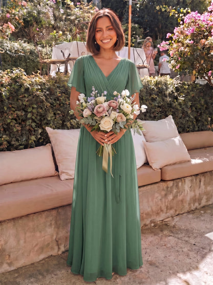 LEORA™ | Vestido de Dama de Honor de Gasa con Escote en V