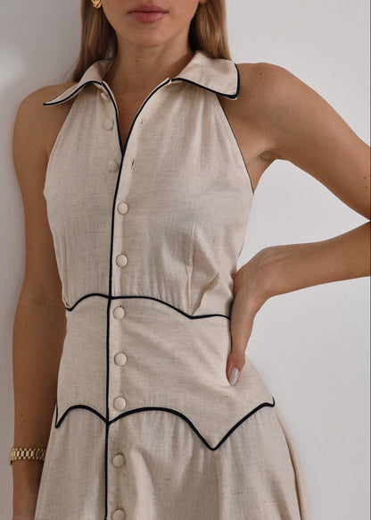 DALILA | Vestido de lino con ribetes en contraste